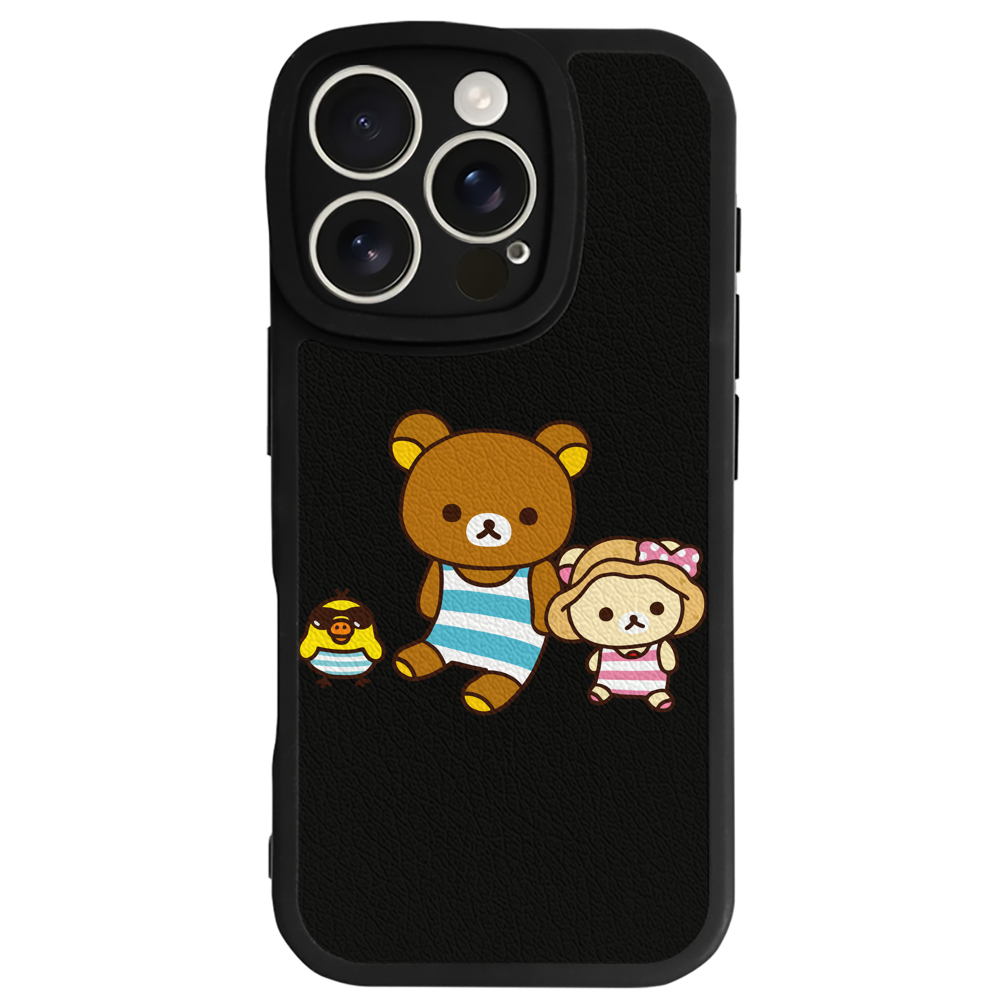 （画像用） リラックマ リラックマ キイロイトリ Rilakkuma Korilakkuma Kiiroitori 【iPhone 16シリーズ対応】シリコンスマホケース（レザー調） 材質：シリコン